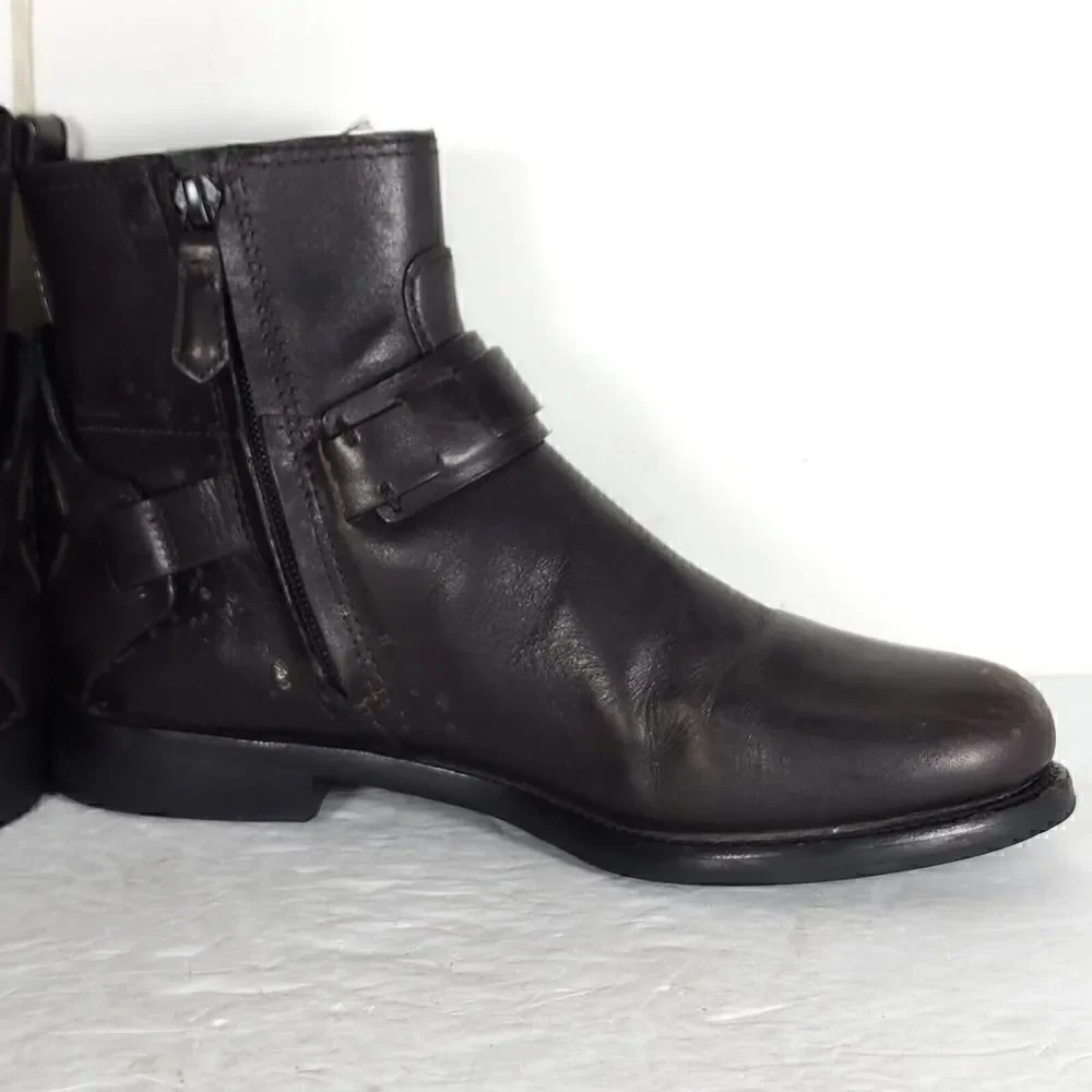 Tory Burch Women's Derby US 6M Brown Leather Flat Ankl Chelsea Bootie Boots